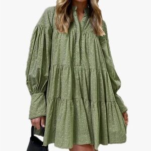 Roiii button down Olive Embroidered Dress